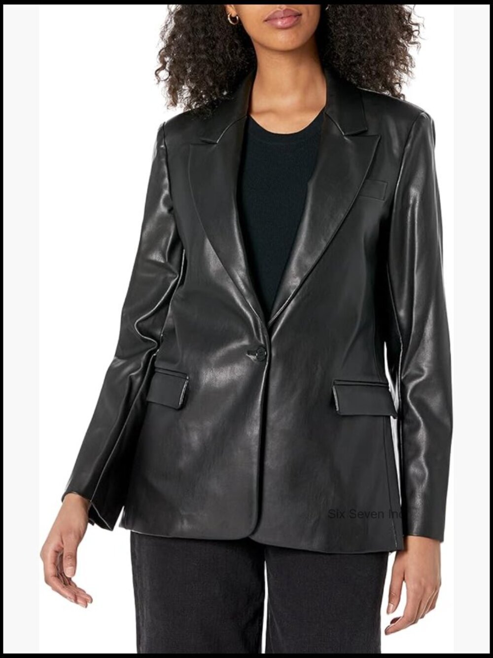 Faux Leather Blazer with Pockets Regular Fit
